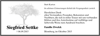 Anzeige  Siegfried Settke  Lippische Landes-Zeitung