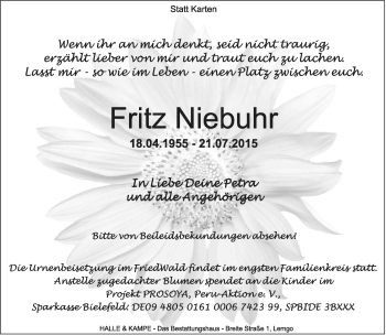 Anzeige  Fritz Niebuhr  Lippische Landes-Zeitung
