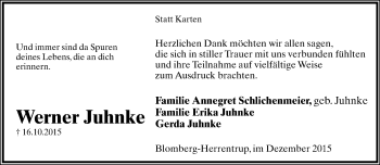Anzeige  Werner Juhnke  Lippische Landes-Zeitung