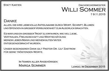 Anzeige  Willi Sommer  Lippische Landes-Zeitung