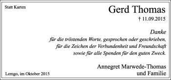 Anzeige  Gerd Thomas  Lippische Landes-Zeitung