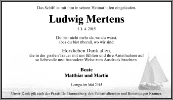 Anzeige  Ludwig Mertens  Lippische Landes-Zeitung
