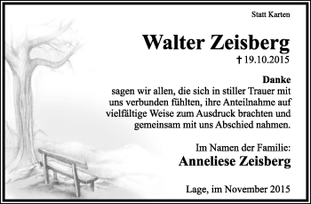 Anzeige  Walter Zeisberg  Lippische Landes-Zeitung
