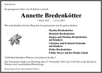 Anzeige  Annette Bredenkötter  Lippische Landes-Zeitung