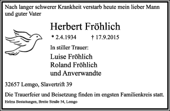 Anzeige  Herbert Fröhlich  Lippische Landes-Zeitung