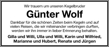 Anzeige  Günter Wolf  Lippische Landes-Zeitung