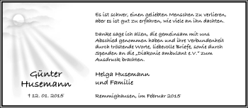 Anzeige  Günter Husemann  Lippische Landes-Zeitung