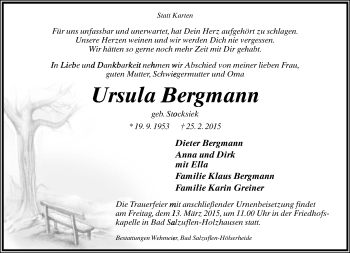 Anzeige  Ursula Bergmann  Lippische Landes-Zeitung