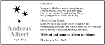 Anzeige  Andreas Albert  Lippische Landes-Zeitung