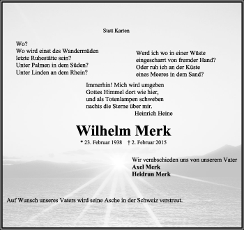 Anzeige  Wilhelm Merk  Lippische Landes-Zeitung