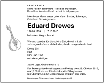 Anzeige  Eduard Drewes  Lippische Landes-Zeitung