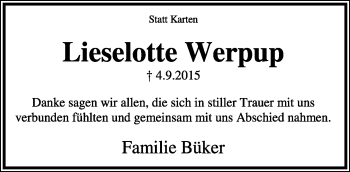Anzeige  Lieselotte Werpup  Lippische Landes-Zeitung