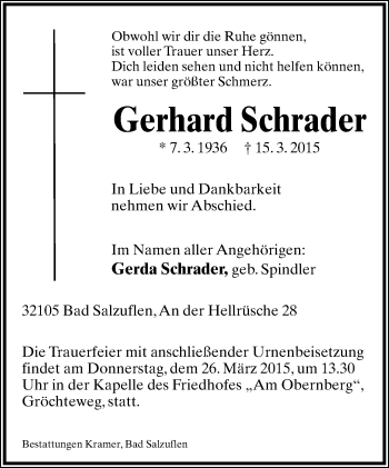 Anzeige  Gerhard Schrader  Lippische Landes-Zeitung