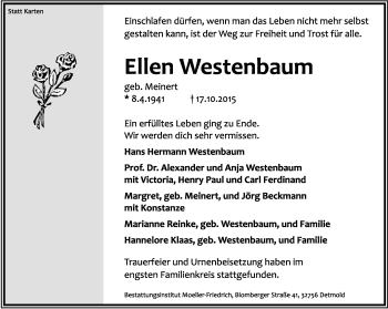 Anzeige  Ellen Westenbaum  Lippische Landes-Zeitung
