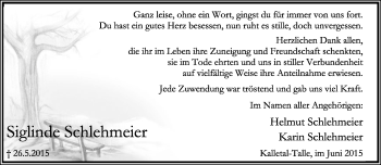 Anzeige  Siglinde Schlehmeier  Lippische Landes-Zeitung