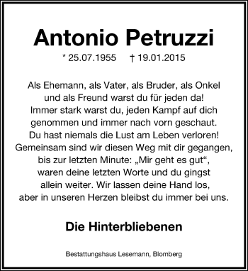 Anzeige  Antonio Petruzzi  Lippische Landes-Zeitung