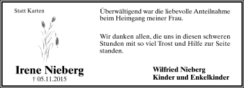 Anzeige  Irene Nieberg  Lippische Landes-Zeitung