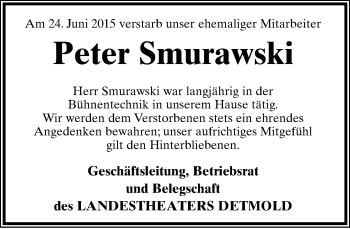 Anzeige  Peter Smurawski  Lippische Landes-Zeitung