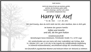 Anzeige  Harry W. Asef  Lippische Landes-Zeitung