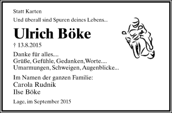 Anzeige  Ulrich Böke  Lippische Landes-Zeitung