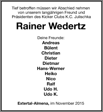 Anzeige  Rainer Wedertz  Lippische Landes-Zeitung