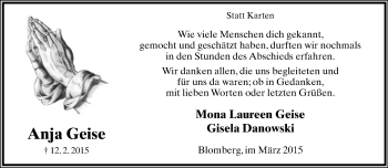 Anzeige  Anja Geise  Lippische Landes-Zeitung