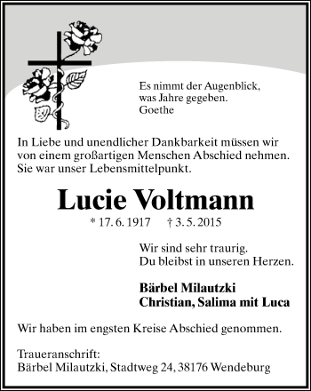 Anzeige  Lucie Voltmann  Lippische Landes-Zeitung