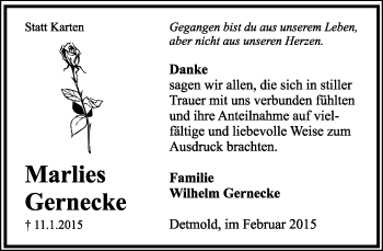 Anzeige  Marlies Gernecke  Lippische Landes-Zeitung