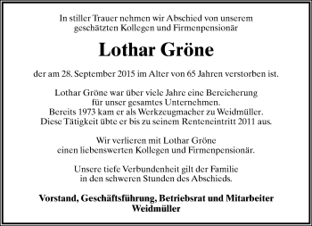 Anzeige  Lothar Gröne  Lippische Landes-Zeitung