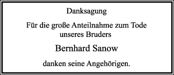 Anzeige  Bernhard Sanow  Lippische Landes-Zeitung