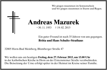 Anzeige  Andreas Masurek  Lippische Landes-Zeitung