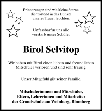 Anzeige  Birol Selvitop  Lippische Landes-Zeitung