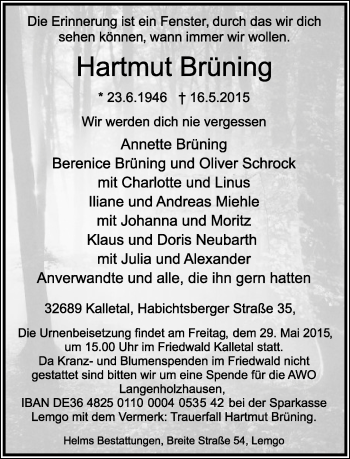 Anzeige  Hartmut Brüning  Lippische Landes-Zeitung