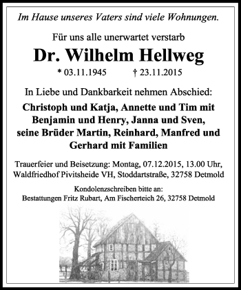 Anzeige  Wilhelm Hellweg  Lippische Landes-Zeitung