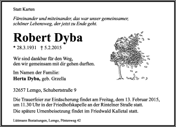 Anzeige  Robert Dyba  Lippische Landes-Zeitung