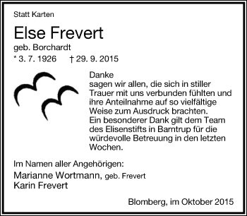 Anzeige  Else Frevert  Lippische Landes-Zeitung