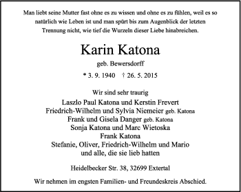 Anzeige  Karin Katona  Lippische Landes-Zeitung