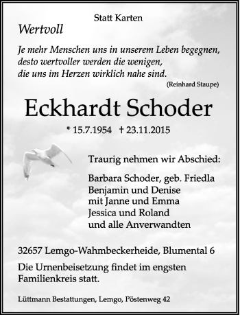 Anzeige  Eckhardt Schoder  Lippische Landes-Zeitung