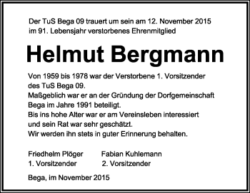 Anzeige  Helmut Bergmann  Lippische Landes-Zeitung