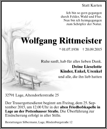 Anzeige  Wolfgang Rittmeister  Lippische Landes-Zeitung