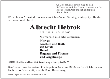 Anzeige  Albrecht Hebrok  Lippische Landes-Zeitung