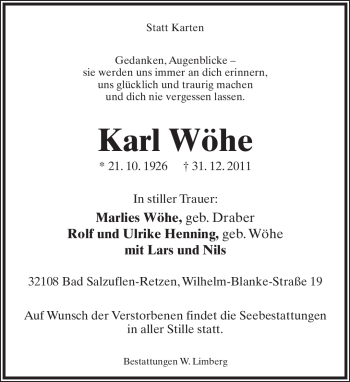Anzeige  Karl Wöhe  Lippische Landes-Zeitung