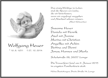 Anzeige  Wolfgang Heuer  Lippische Landes-Zeitung