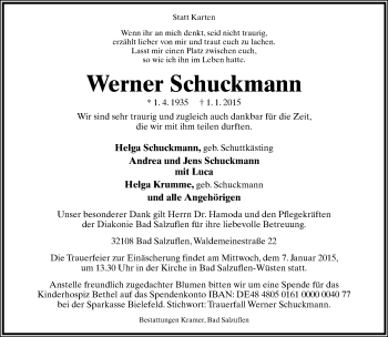 Anzeige  Werner Schuckmann  Lippische Landes-Zeitung