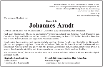 Anzeige  Johannes Arndt  Lippische Landes-Zeitung