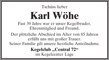 Anzeige  Karl Wöhe  Lippische Landes-Zeitung