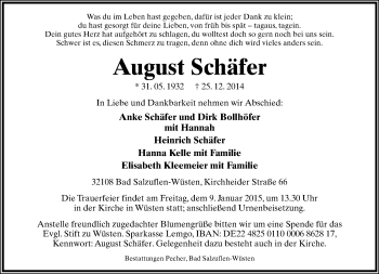 Anzeige  August Schäfer  Lippische Landes-Zeitung