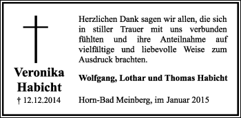 Anzeige  Veronika Habicht  Lippische Landes-Zeitung