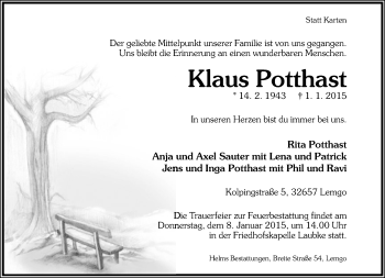 Anzeige  Klaus Potthast  Lippische Landes-Zeitung
