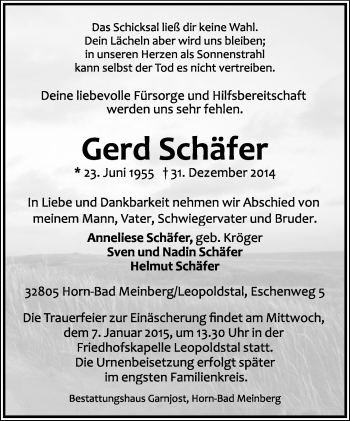 Anzeige  Gerd Schäfer  Lippische Landes-Zeitung